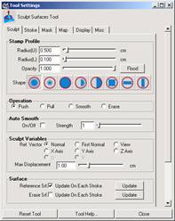 圖 6-2 表面畫筆雕刻工具的 Tool Settings 對話框